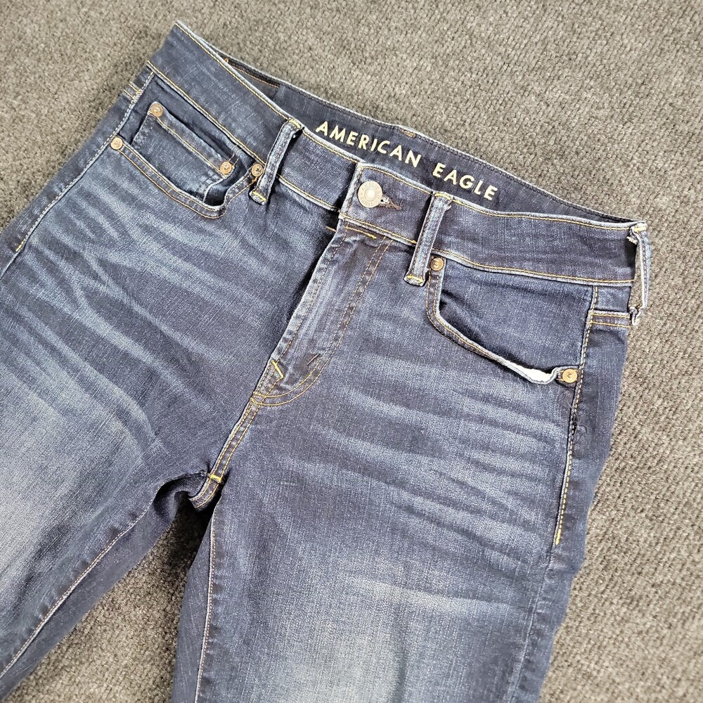 American Eagle Jeans Mens 31x32 Original Straight Airflex + Dark Wash Whiskered